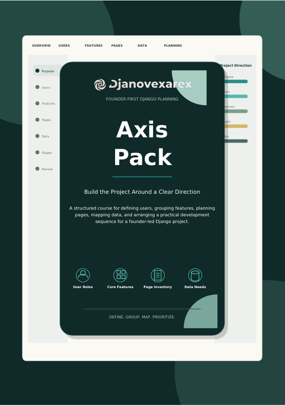A digital mockup showing a smartphone screen with the 'Axis Pack' branding and interface, layered over a white app dashboard on a dark teal background.